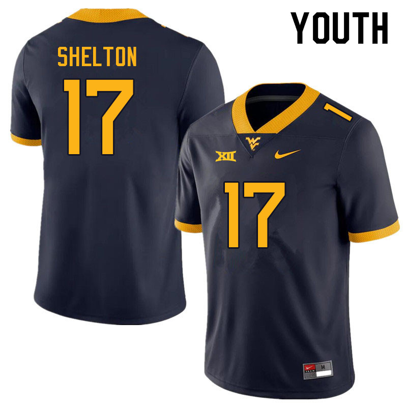 Youth #17 Jaylon Shelton West Virginia Mountaineers College Football Jerseys Sale-Navy - Click Image to Close